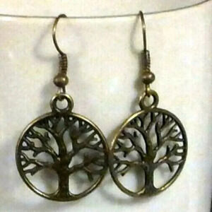 Handmade Antiqued Brass Steampunk Victorian New Age Tree of Life Earrings